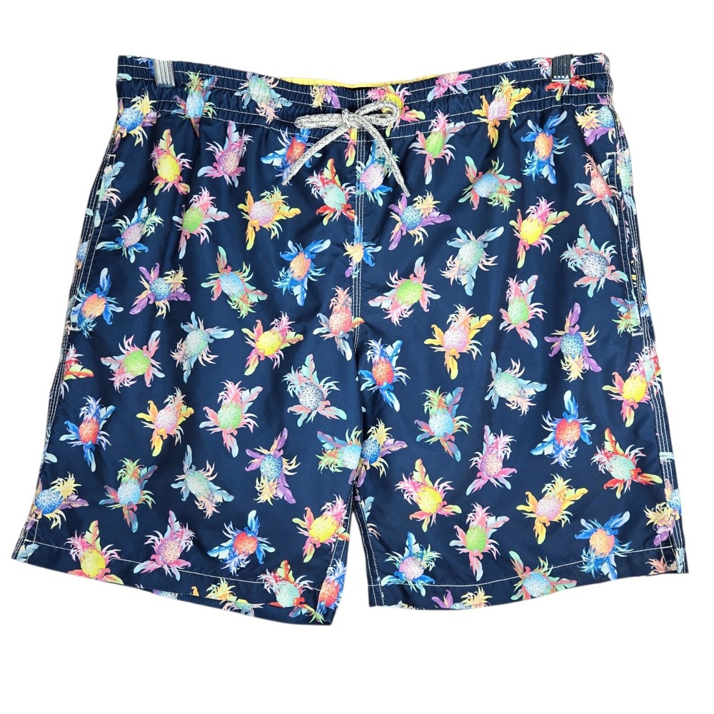 Michaels Mens Pineapple Swim Trunks Navy Blue Tropical Board Shorts Large